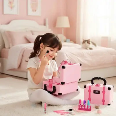 Maleta de Maquiagem Infantil 32 Peças- Kit Lavável e Seguro para Crianças