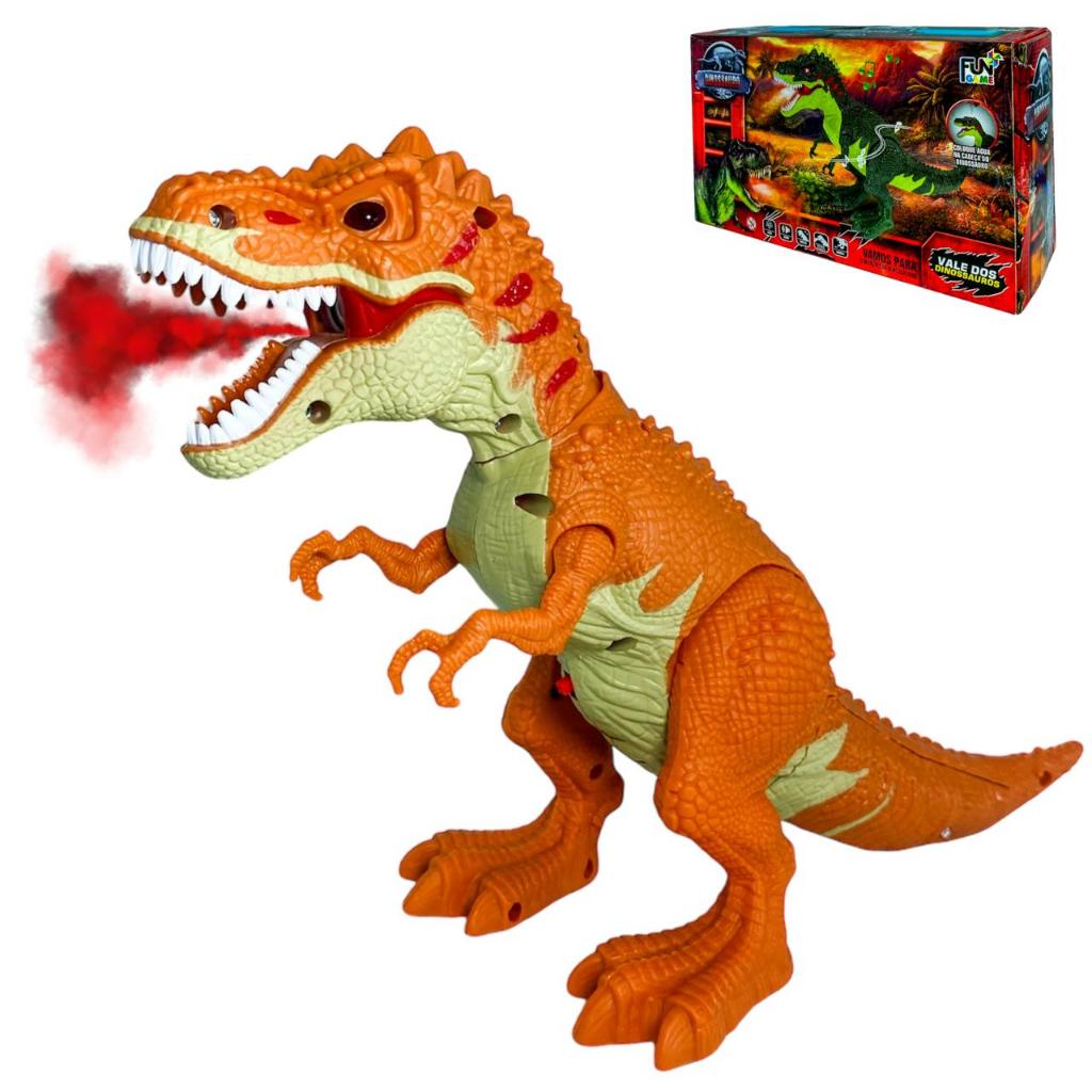Dinossauro Rex de Brinquedo Solta Fumaça e Anda Realista Tiranossauro