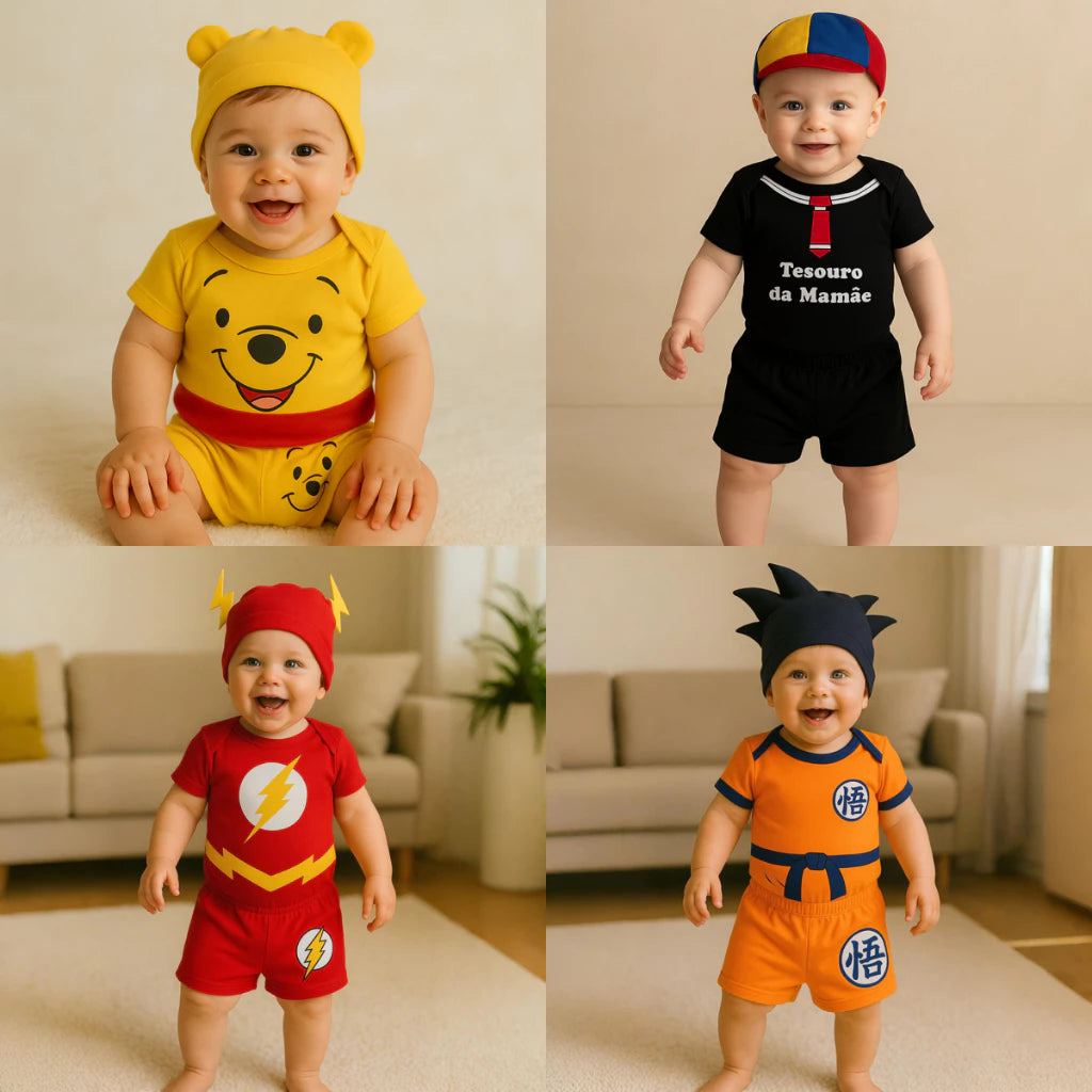 Body bebê mêsversário - Fantasia Infantil - Body com touca