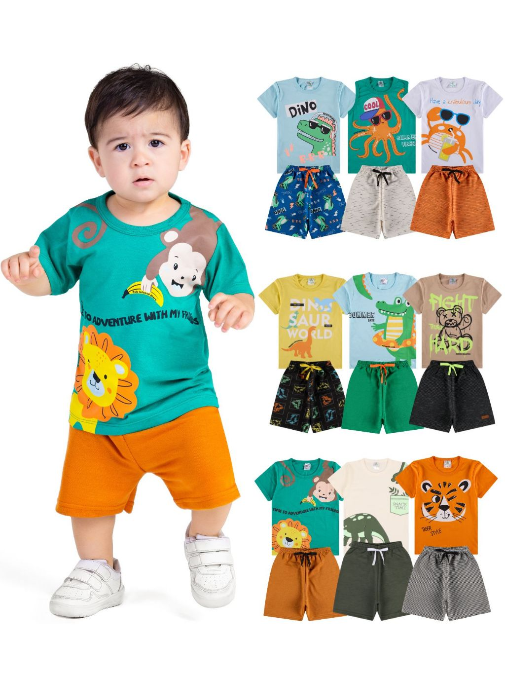 Kit Sortido 10 Peças de Roupas Bebê Menino Infantil (5 conjuntos) Ou 6 Peças de Roupas Bebê Menino Infantil(3 conjuntos)
